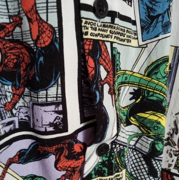 Marvel Spiderman Comic Strip short sleeve button down shirt Men's size XL - Picture 10 of 13